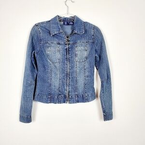 SO... DENIM ZIP FRONT JACKET